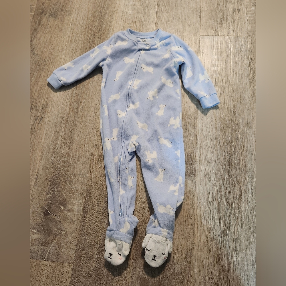 Carter's Light Blue Fleece Footed One Piece with Sheep Print